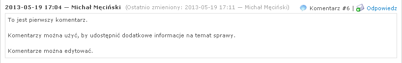 Historia po edycji komentarza