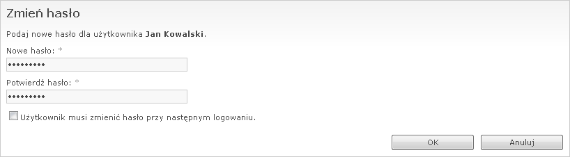 Zmiana hasła użytkownika